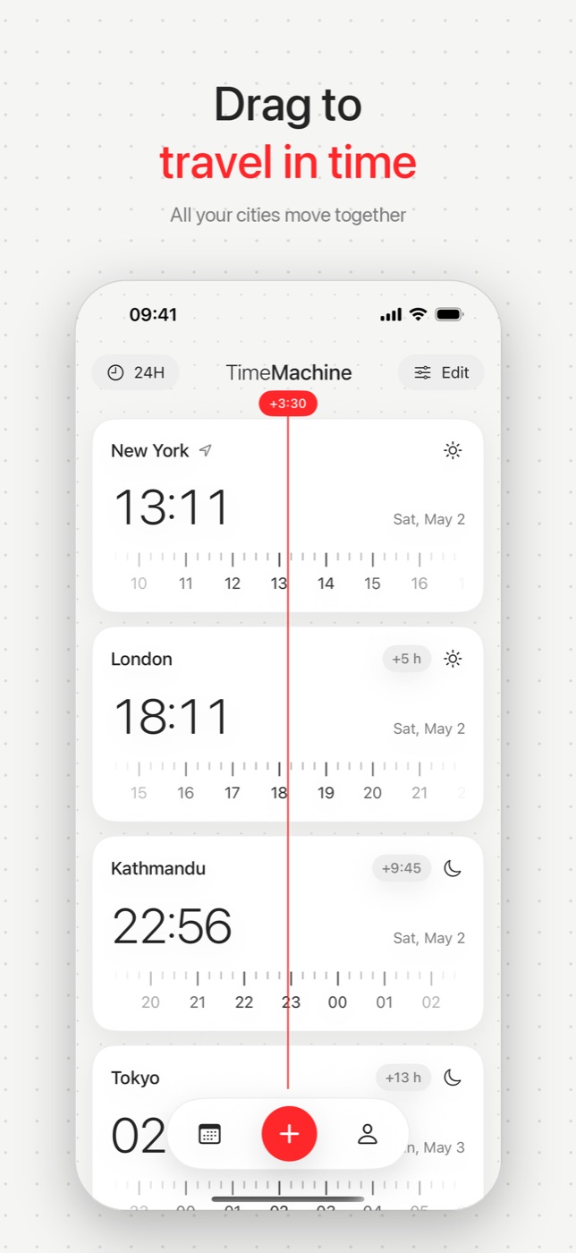 Dragging a scale three and a half hours ahead moves every city together
